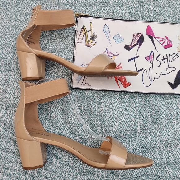 Beige Patent Dressy Sandals with Ankle Strap, sz 12 - Picture 2 of 10